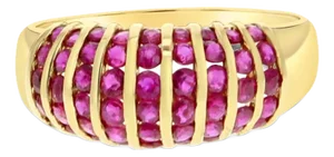 Ruby Cluster Cocktail Ring 14k Yellow Gold, Size 6
