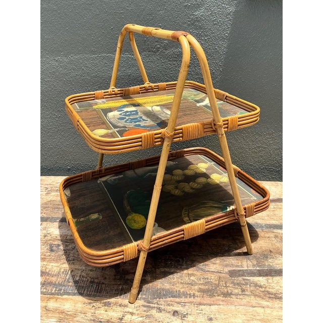 Vintage Rattan Two-Tiered Tray Stand For Sale - Image 13 of 18