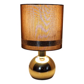 Vintage Gilt Metal Ball Table Lamp with Brown Fabric Shade from Bewatt, 1980s For Sale