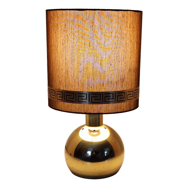 Vintage Gilt Metal Ball Table Lamp with Brown Fabric Shade from Bewatt, 1980s For Sale