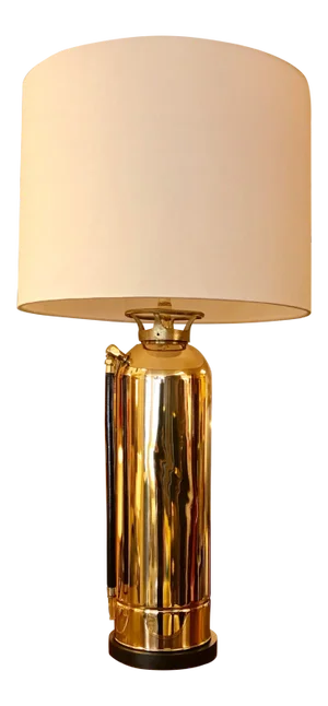 Antique Repurposed Polished Brass Fire Extinguisher Lamp