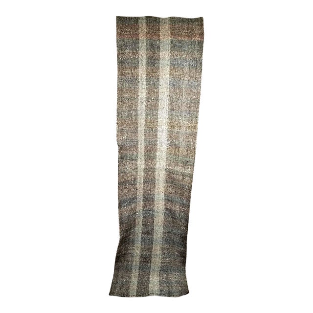 Vintage Turkish Kilim Rug, Handwoven Wool, Stripe Pattern, Ivory & Gray, 3x9 For Sale
