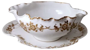 French Porcelain Salad Bowl with Tray from Haviland & Co. Limoges, 1902, Set of 2