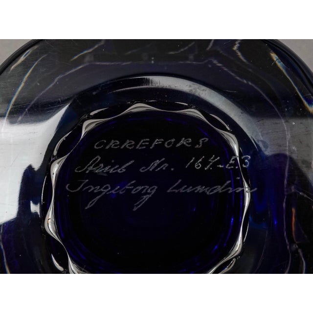 Blue Mid 20th Century Orrefors Ingeborg Lundin Signed Ariel Nr. 164.-E.3 Blue Geometric Glass Vase For Sale - Image 8 of 10