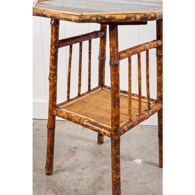 19th Century Aesthetic Movement Octagon Tiger Bamboo Two-Tier Side Table With Lacquered Top For Sale - Image 10 of 10
