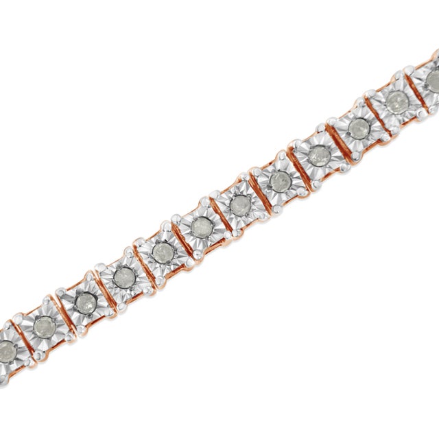 Haus of Brilliance 10K Rose Gold over .925 Sterling Silver 1.0 Cttw Diamond Square Frame Miracle-Set Tennis Bracelet - 8" For Sale - Image 4 of 7