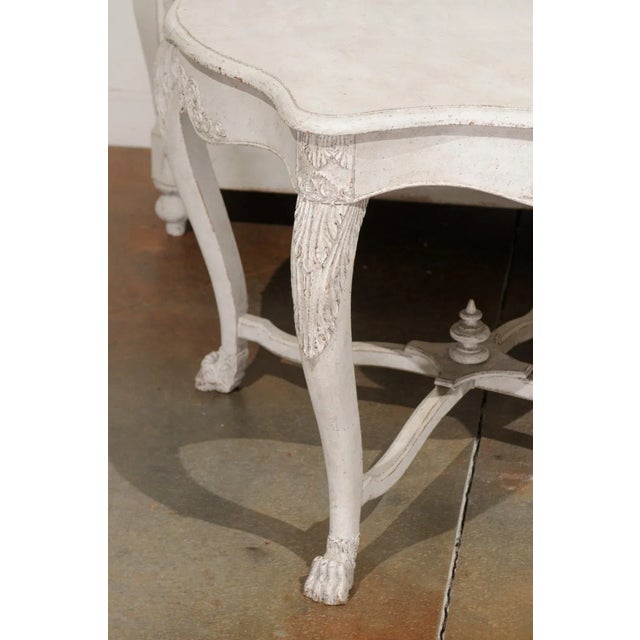 Mid 19th Century 1850s Swedish Painted Center Table with Carved Volutes and Cross Stretcher For Sale - Image 5 of 12
