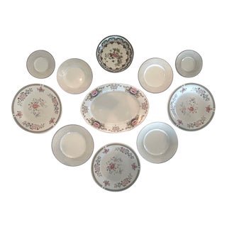 Delicate Pink Japanese Floral Themed Decorative Wall Plate Curation-Set of 11 For Sale