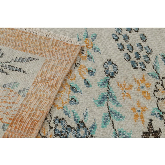 Textile 1960s Vintage Zeki Muren Rug in Blue and Orange With Floral Patterns From Rug & Kilim For Sale - Image 7 of 7