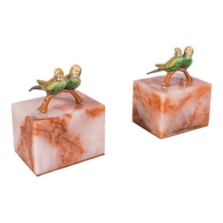 Pair of Vintage Budgerigar Bookends, Italian, Onyx Marble, Budgies, Novel Rest For Sale