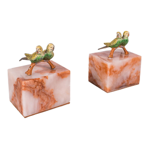 Pair of Vintage Budgerigar Bookends, Italian, Onyx Marble, Budgies, Novel Rest
