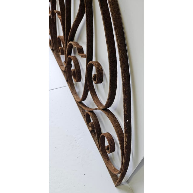 Late 19th Century Late 19th Century Art Nouveau Style Antique Wrought Iron Fanlight Transom Grille For Sale - Image 5 of 7