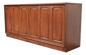 Broyhill Emphasis Mid-Century Modern Sculpted Walnut Sideboard Credenza, Newly Refinished