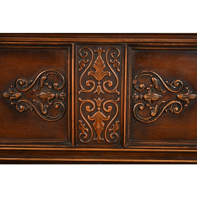 Brown Berkey & Gay Style Antique English Jacobean Carved Walnut and Burl Wood Twin Size Bed, Circa 1920s For Sale - Image 8 of 13