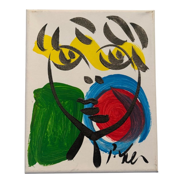 Abstract Geometric Portrait Painting on Canvas, Peter Keil For Sale