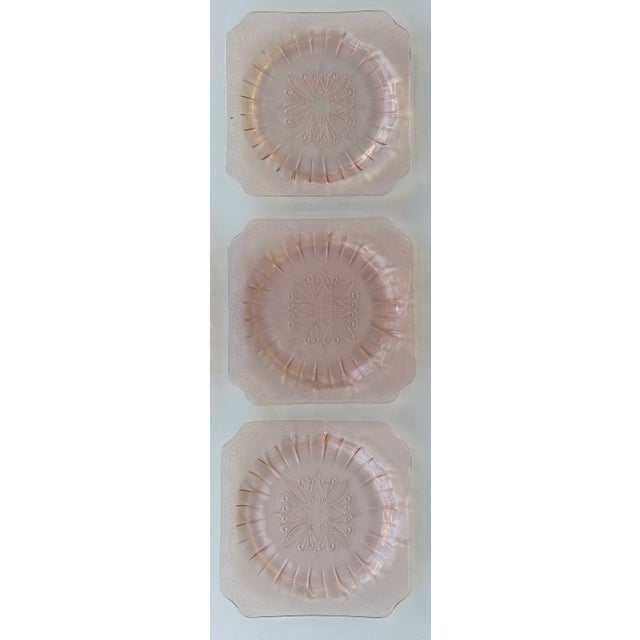 Anchor Hocking Vintage Boho Chic Pink Floral Depression Glass Dessert Plates -Set of 5 For Sale - Image 4 of 6