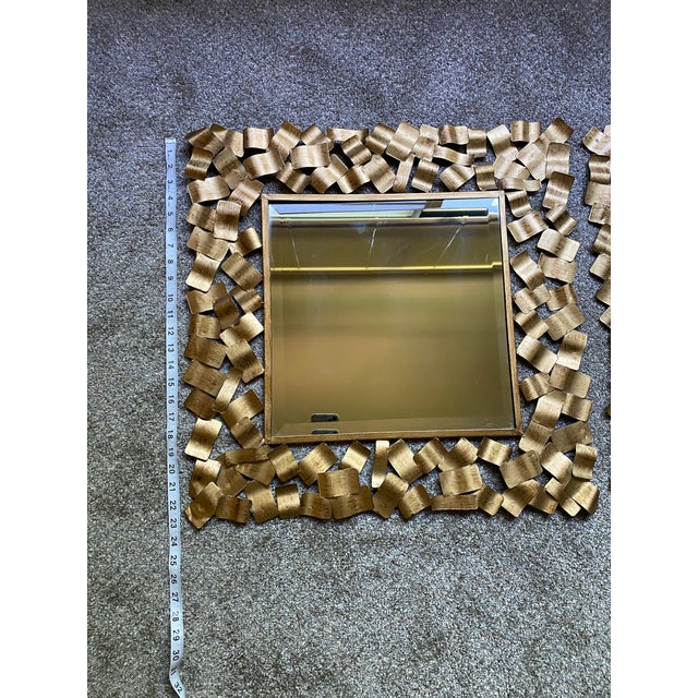 Contemporary Gold-Tone Messed Metal Wall Mirror 2 Modern Capulin Mirrors, Horchow Style- Set of 2 For Sale - Image 4 of 8
