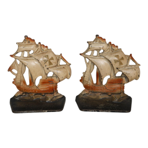 Cast Iron Spanish Galleon Ship Bookends, a Pair