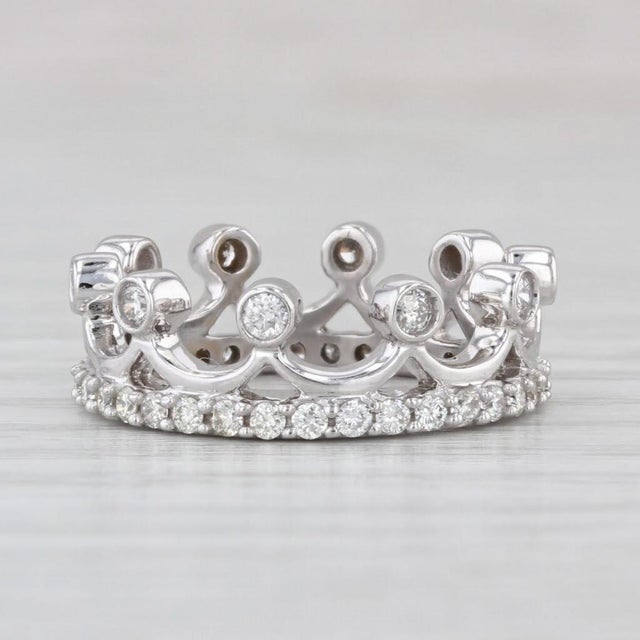 0.58ctw Eternity Diamond Crown Ring 14k White Gold Size 4.25 Stackable For Sale - Image 4 of 8