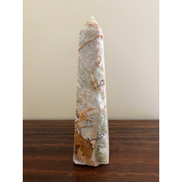 Contemporary Neoclassical Solid Marble Green and Brown Obelisk For Sale - Image 3 of 8