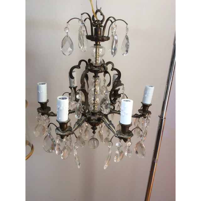 Traditional Crystal and Bronze Chandelier With Glass Swirl For Sale - Image 3 of 6