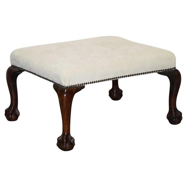 Antique Early Victorian Claw and Ball Feet Ottoman with White Suede Seat For Sale - Image 12 of 12