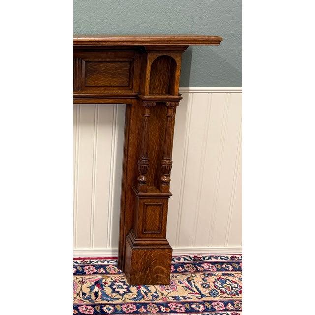 Antique English Fireplace Mantel Surround Renaissance Revival Oak c.1920s-30s For Sale In Dallas - Image 6 of 18