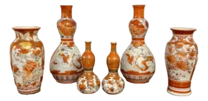 Antique Japanese Kutani Shaped Vases, 1900, Set of 6