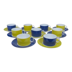 Bavarian Porcelain Cups & Saucers, Service for 9