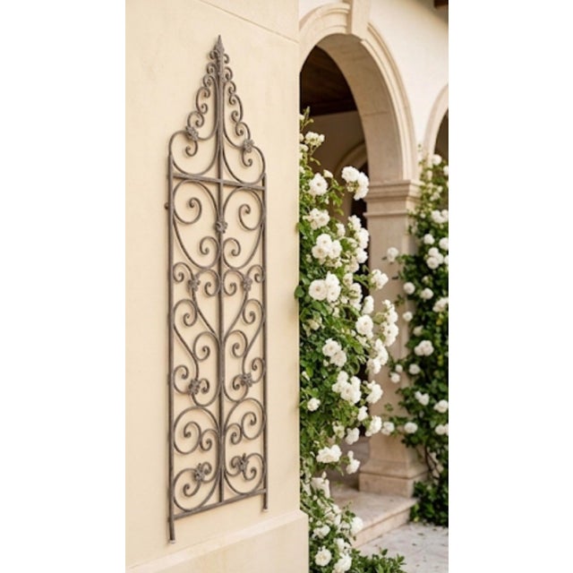 Vintage Hand-Forged Cast Iron Scrollwork Wall Trellis & Architectural Panel With Fleur-De-Lis Accents For Sale - Image 10 of 12