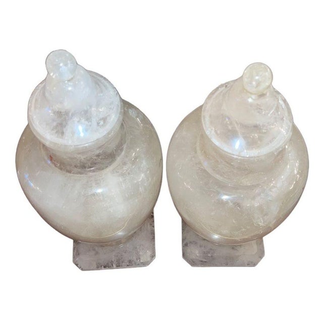 Mid 20th Century Pair of Italian Rock Crystal Lidded Urns For Sale In Los Angeles - Image 6 of 9