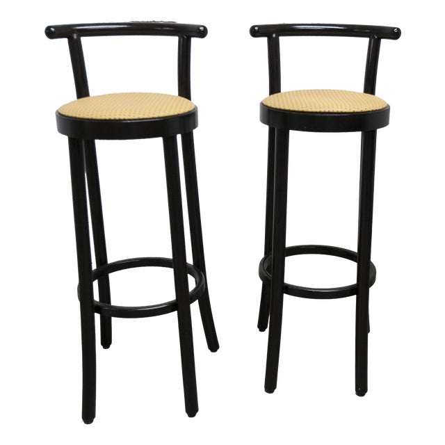Dialog Stools in Black, Yellow and Blue Imitation Leather from Baumann, 1990, Set of 2 For Sale