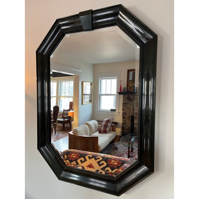 Hollywood Regency Vintage Bernhardt Lacquered Octagonal Beveled Mirror Karl Springer Style For Sale - Image 3 of 10