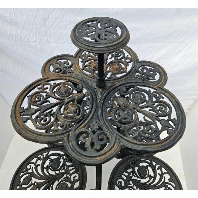 Early 20th Century Antique Victorian-Style Cast Iron Tiered Garden Plant Stand For Sale - Image 5 of 11