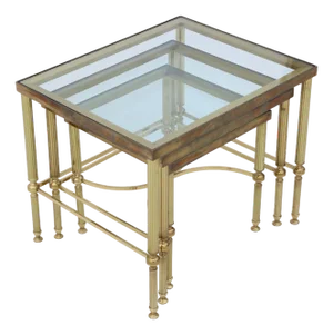 Vintage Ormolu Brass and Glass Nesting Tables from Maison Jansen, 1950s, Set of 3