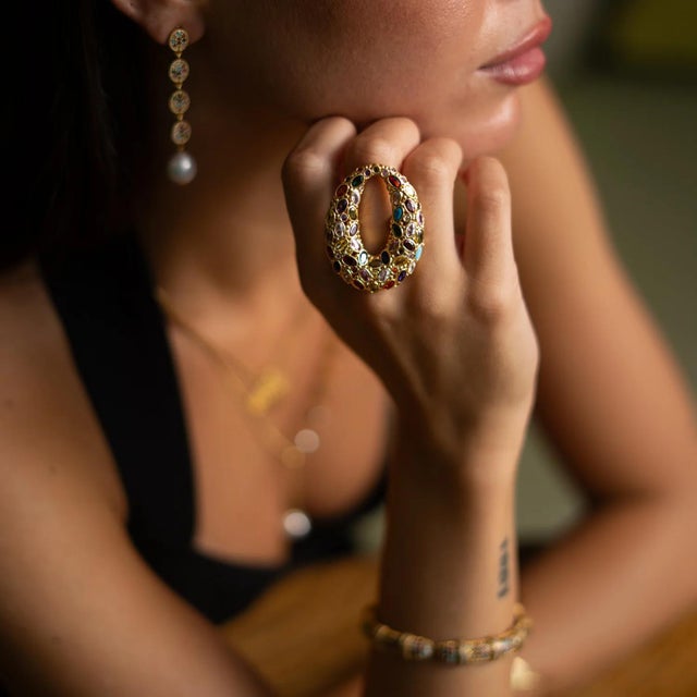 Cosmic Aura Multi Gemstone Gold Adjustable Ring, Size 4 For Sale - Image 10 of 12