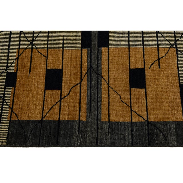 Charcoal Modern Turkish Woven Wool Rug With Art Deco Design in Earthy Tones For Sale - Image 8 of 10