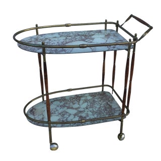 1950s Italian Brass & Walnut Bar Cart For Sale