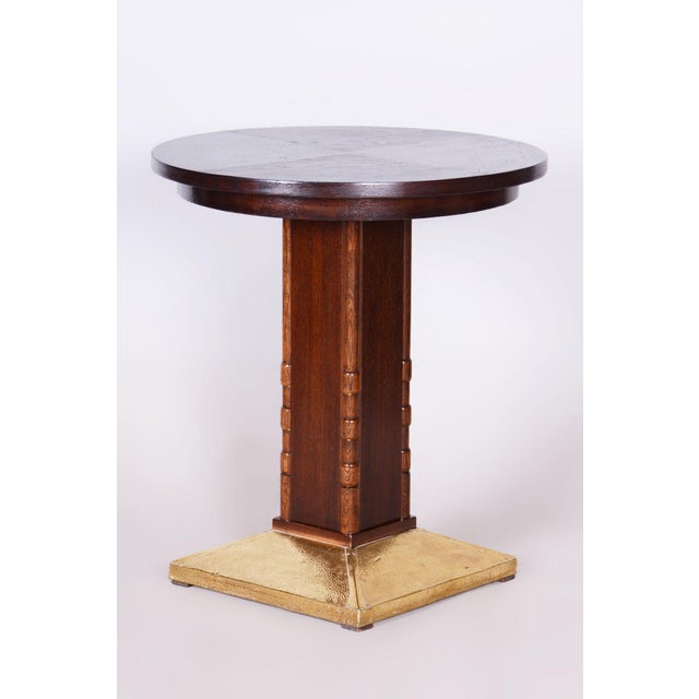 Small Art Deco Table in Oak and Brass, Czechia, 1920s For Sale - Image 11 of 11