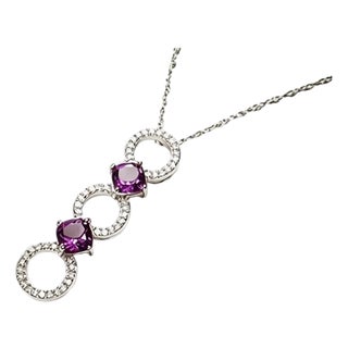 Late 20th Century 14K White Gold Diamond Amethyst Drop Pendant Necklace For Sale