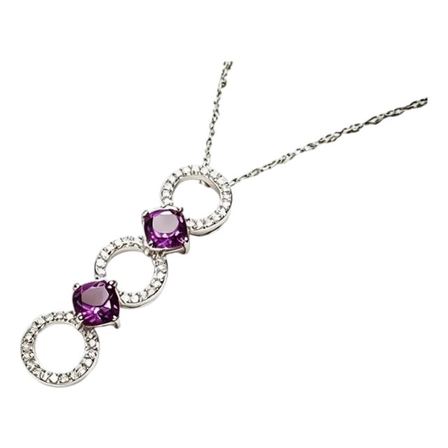 Late 20th Century 14K White Gold Diamond Amethyst Drop Pendant Necklace For Sale