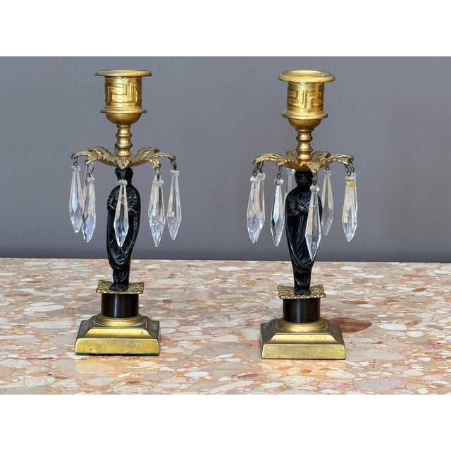 Pair of Figural Ormolu and Patinated Bronze Girandoles For Sale - Image 6 of 12