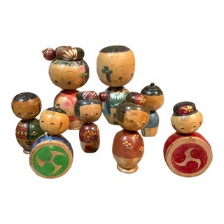 Group of Vintage Japanese Kokeshi Bobble Head Dolls Mid Century Japan For Sale