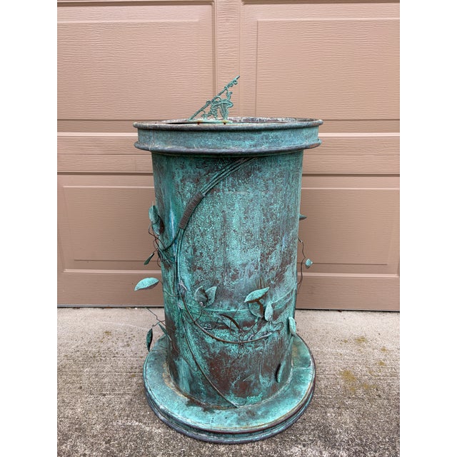 Vintage English Country Classical Verdigris Iron Sundial on Copper Pedestal Base "Grow Old Along With Me" For Sale - Image 11 of 12
