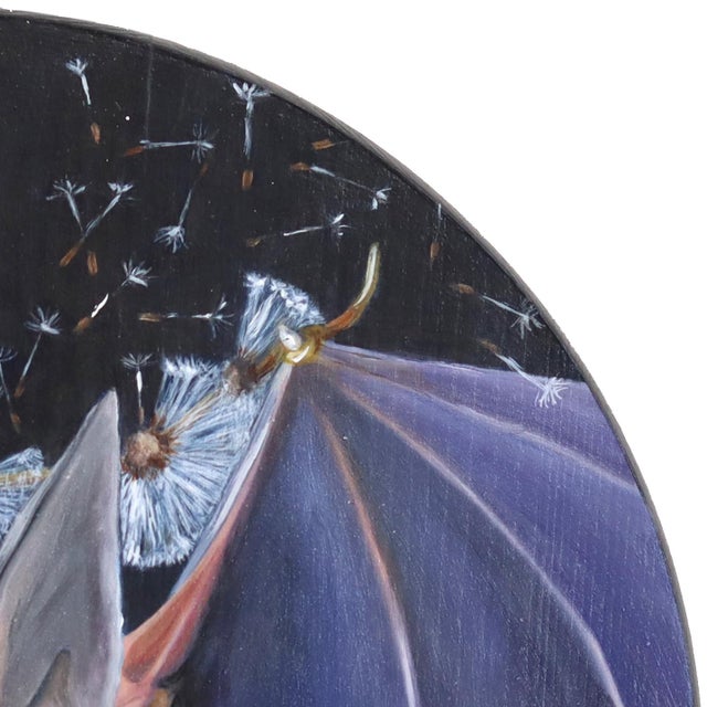 Dandelion Bat - Original Nocturnal Bat Flying Through the Night Pop Art Oil Painting For Sale In Los Angeles - Image 6 of 9