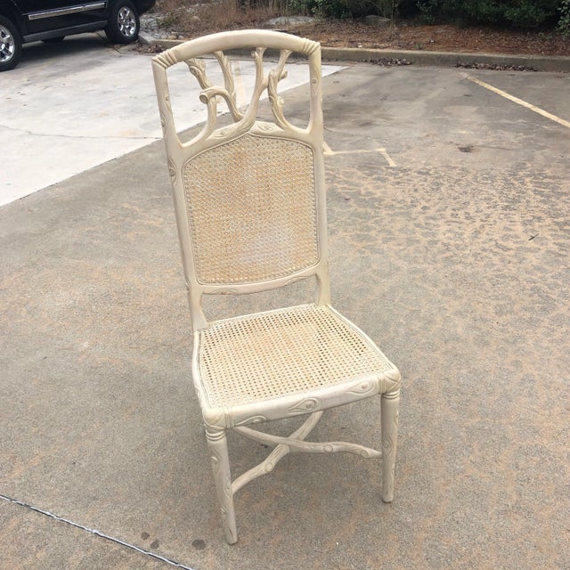Wood 1970s Vintage Faux Boise White Wooden Cane Accent Chair For Sale - Image 7 of 7