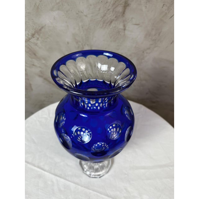 Vintage Crystal Blue Vase, 1950s For Sale - Image 4 of 12
