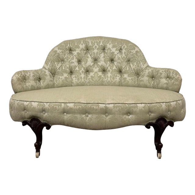 Antique 19th Century English Victorian Mahogany Button-Back Settee For Sale