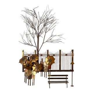 Curtis Jere “Rainy Day at the Bus Stop” Mixed Metal Wall Sculpture, 1972 For Sale