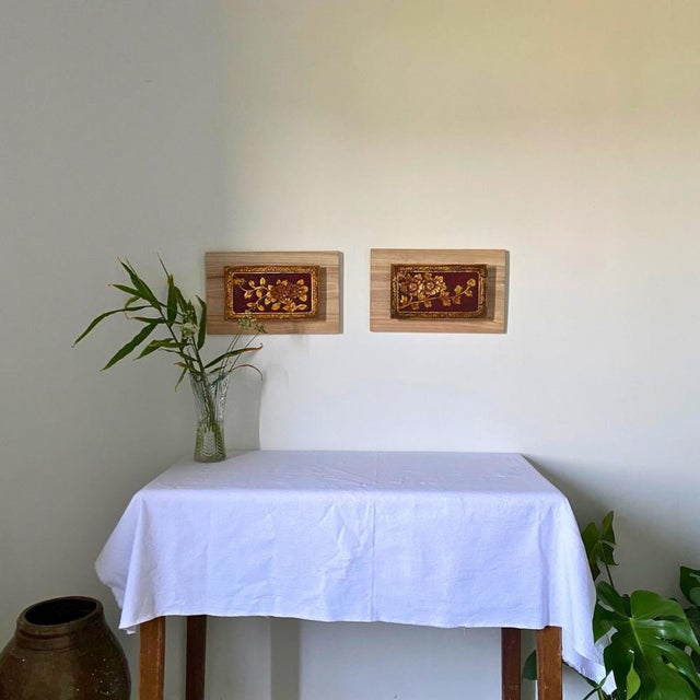 Sculptural Wall Art – Antique Chinese Giltwood Carved Floral Panels, Pair For Sale - Image 11 of 11